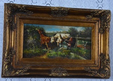 Zámecký obraz - Krávy - olej na desce