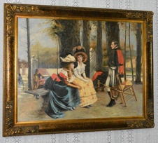 Zámecký obraz-Generál a dámy-olej na plátně-145 cm