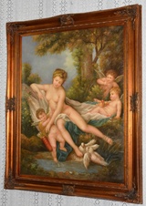 Zámecký obraz - Dáma s amorky - olej na plátně