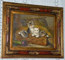 Zámecký obraz - Koťata - olej na desce
