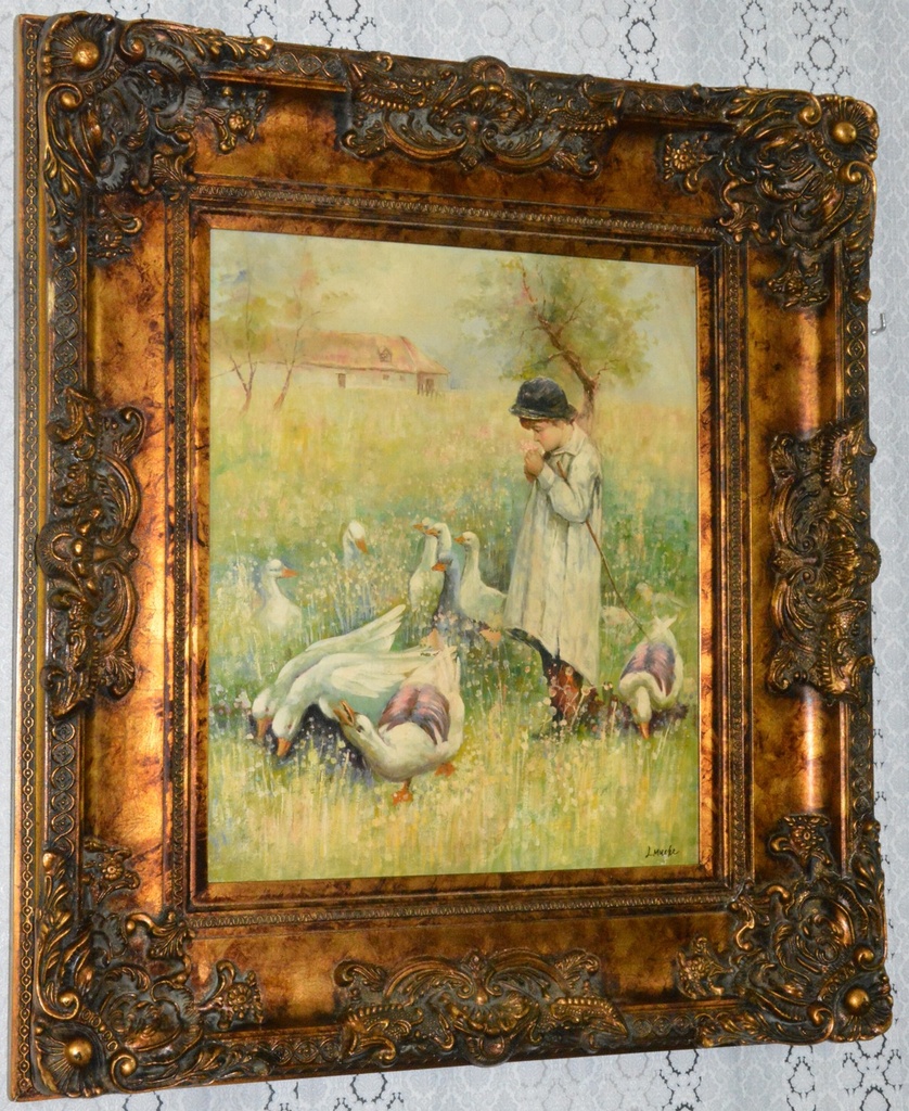 Zámecký obraz - Pasáček s husami - olej na plátně