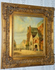 Zámecký obraz - Předměstí - olej na plátně