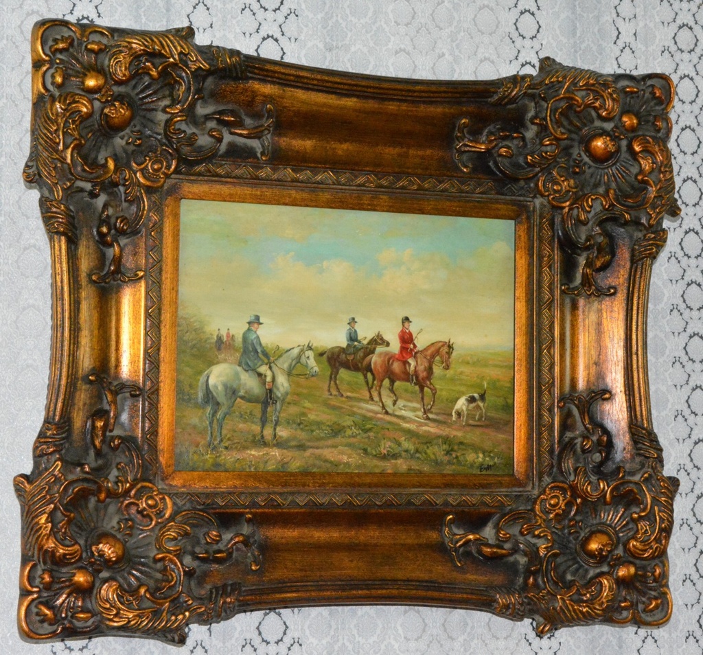 Zámecký obraz - Na koních - olej na desce