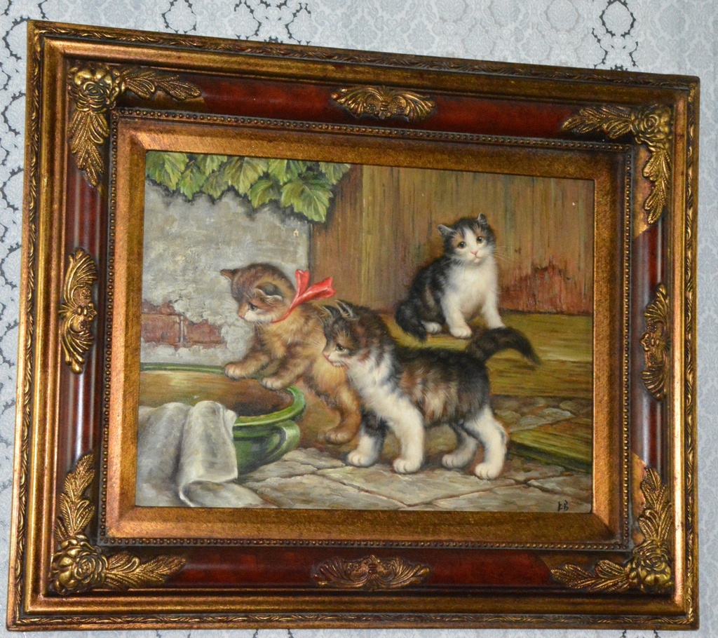Zámecký obraz - Koťata - olej na desce