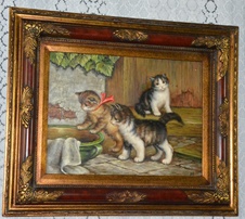 Zámecký obraz - Koťata - olej na desce