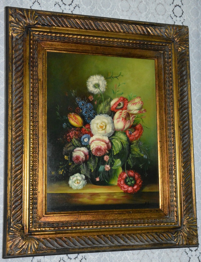 Zámecký obraz - Zátiší - olej na desce