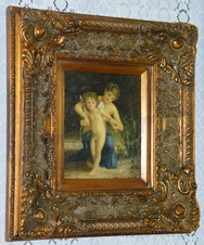 Zámecký obraz - Dáma s amorkem - olej na desce