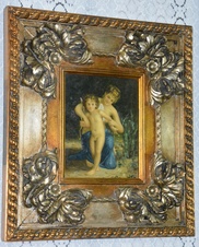 Zámecký obraz - Dáma s amorkem - olej na desce