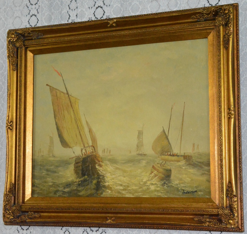 Zámecký obraz - Lodě - olej na plátně