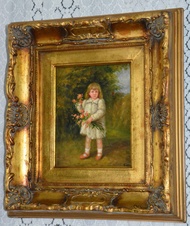 Zámecký obraz - Dívka s květinami - olej na desce