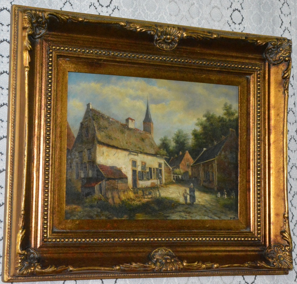 Zámecký obraz - Venkov - olej na desce