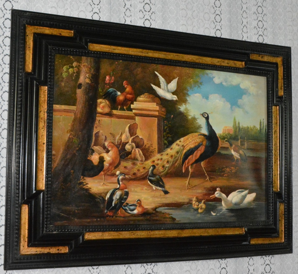 Obraz - U zámku s pávem - olej na plátně