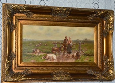 Zámecký obraz - Na pastvě - olej na desce