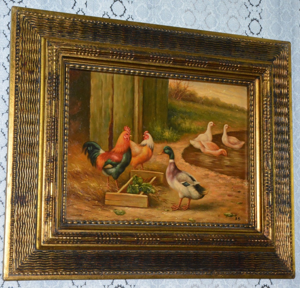 Zámecký obraz - Na dvoře - olej na desce