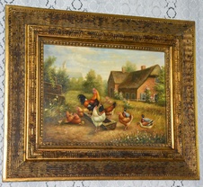 Zámecký obraz - Na dvoře - olej na desce