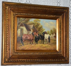 Zámecký obraz - Koně - olej na desce