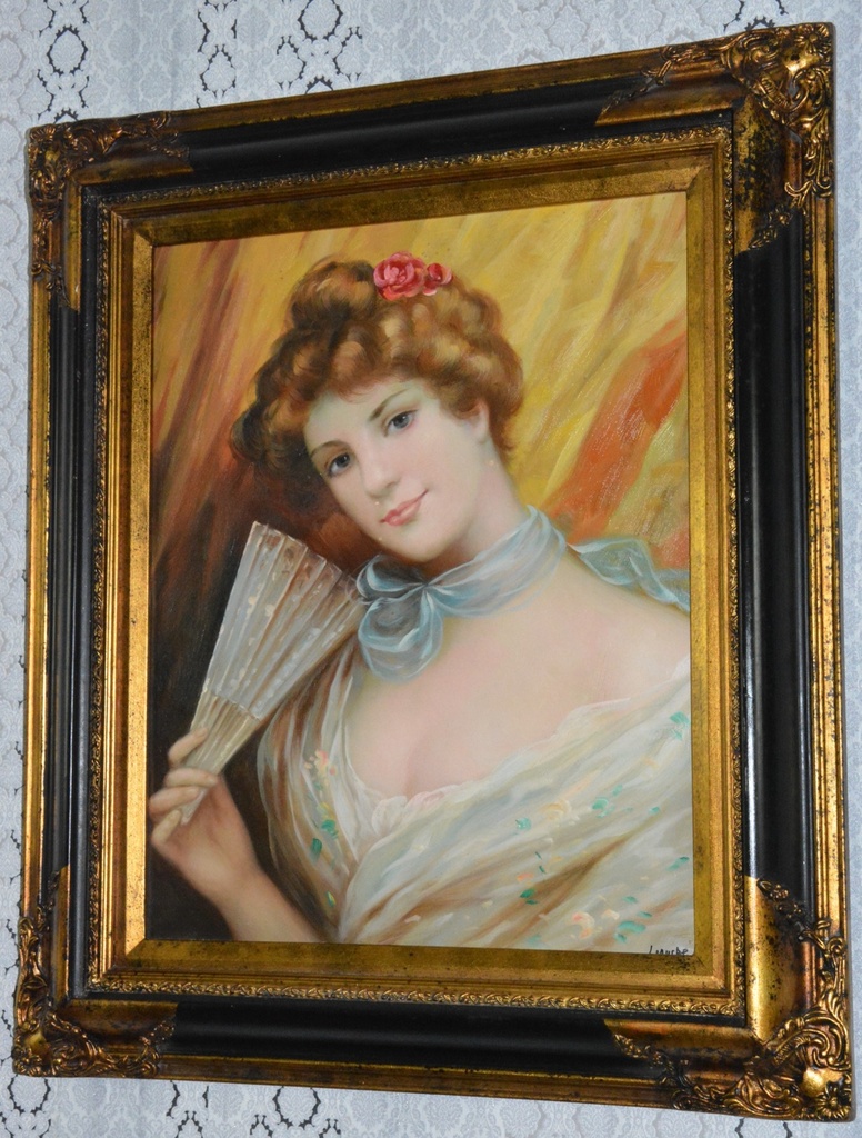 Zámecký obraz - Dáma - olej na plátně