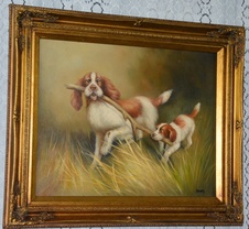 Zámecký obraz - Pejsci - olej na plátně