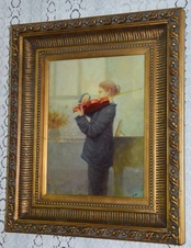 Zámecký obraz - Houslistka - olej na desce