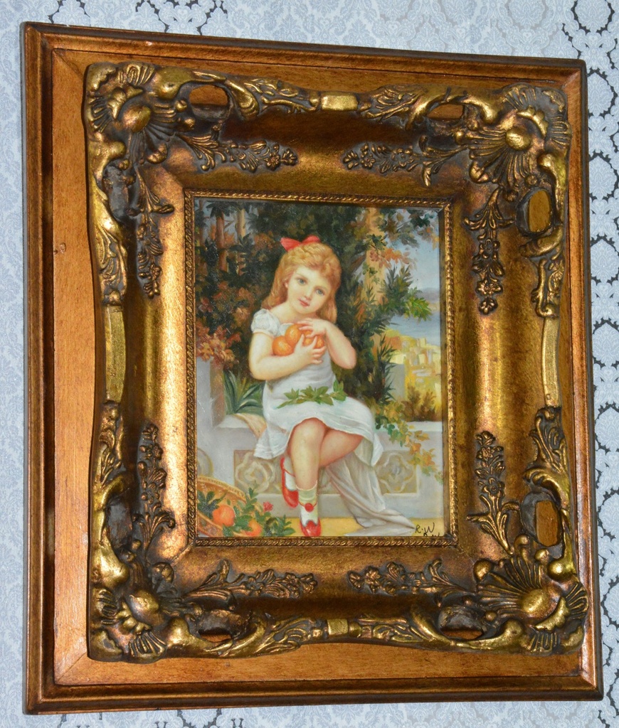 Zámecký obraz - Dívka s ovocem - olej na desce