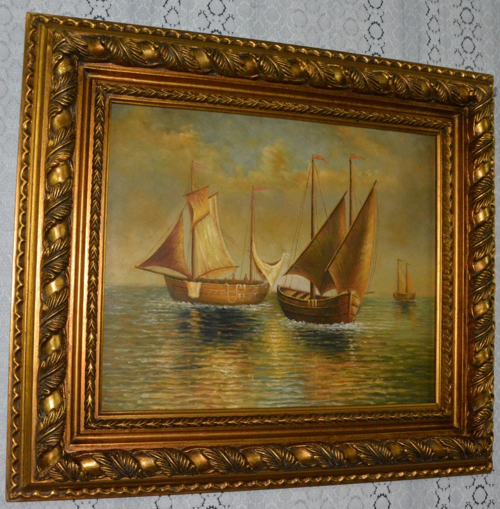 Zámecký obraz - Plachetnice - olej na plátně