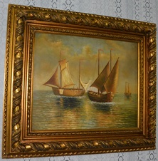 Zámecký obraz - Plachetnice - olej na plátně