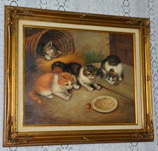 Zámecký obraz - Koťata - olej na plátně