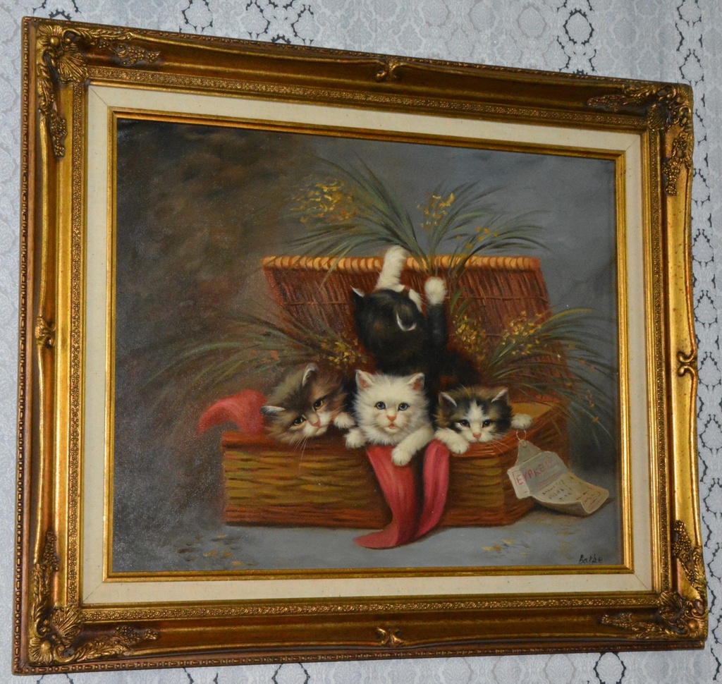 Zámecký obraz - Koťata - olej na plátně