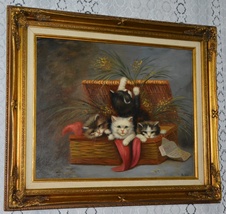 Zámecký obraz - Koťata - olej na plátně