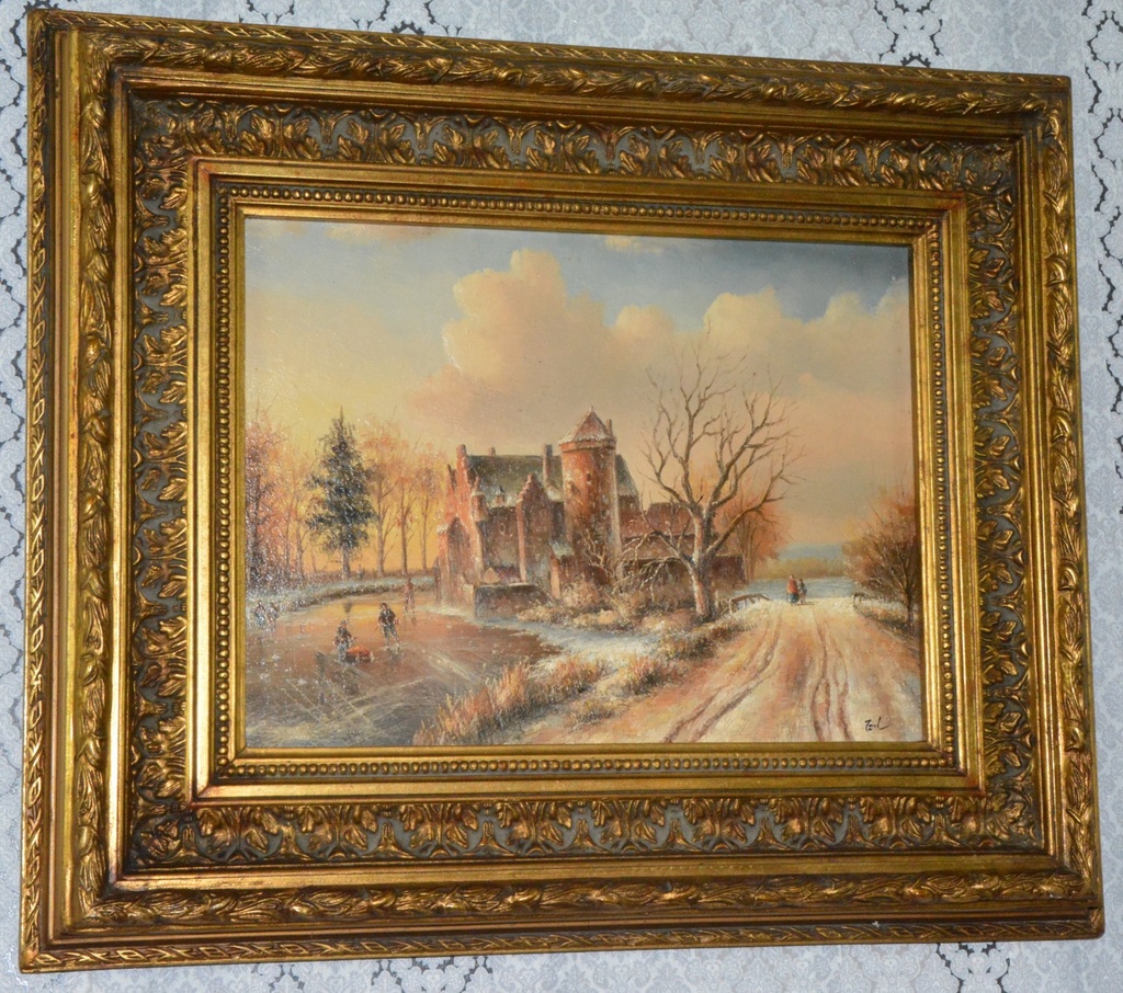 Zámecký obraz - Zima - olej na desce