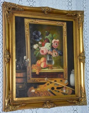 Zámecký obraz - Zátiší - olej na plátně