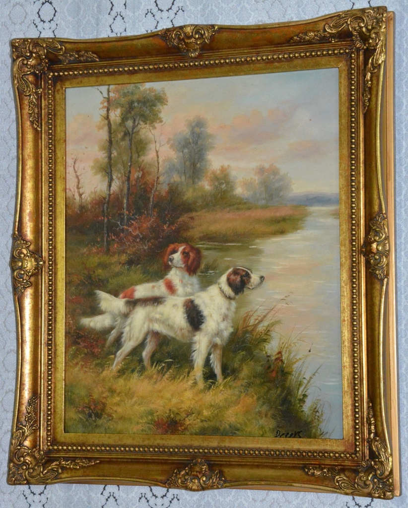 Zámecký obraz - Lovečtí psi - olej na plátně