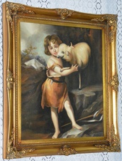 Zámecký obraz - Dítě s ovcí - olej na plátně