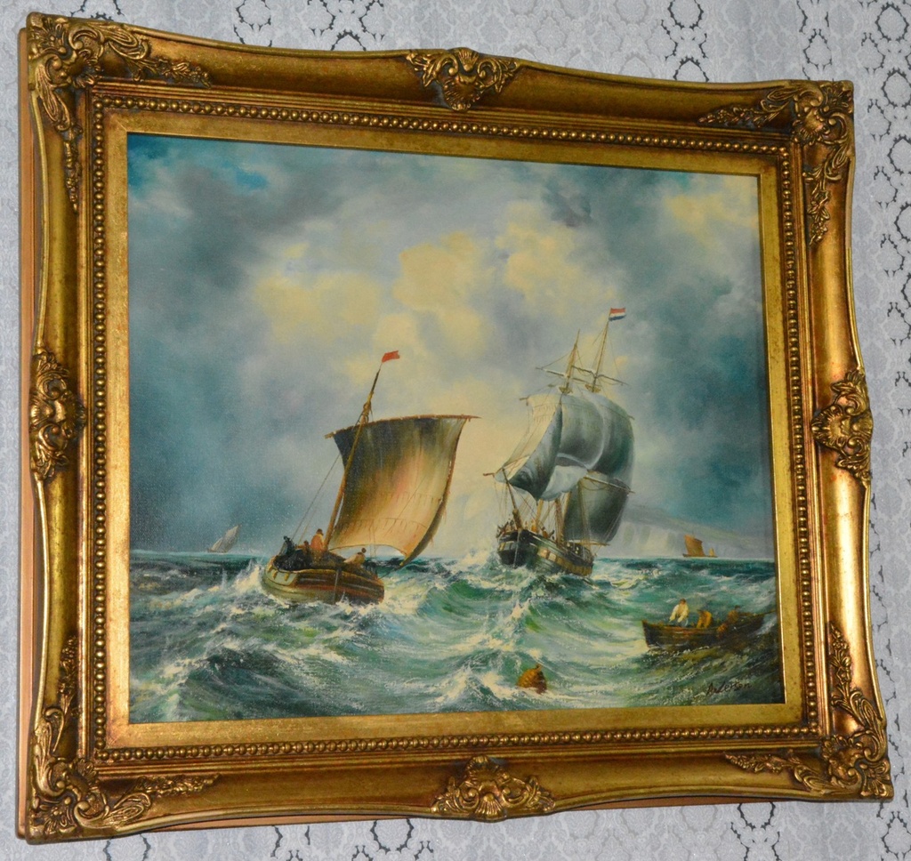 Zámecký obraz - Lodě - olej na plátně