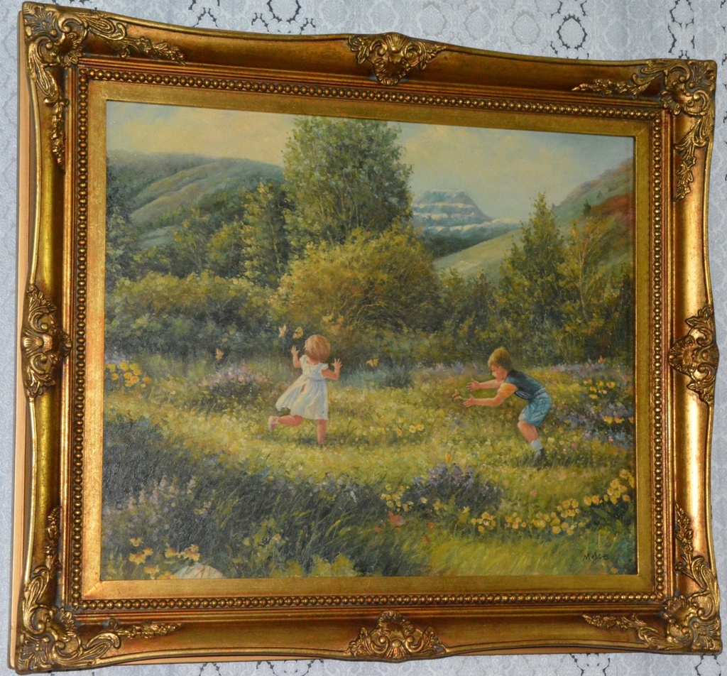 Zámecký obraz - Děti na louce - olej na plátně