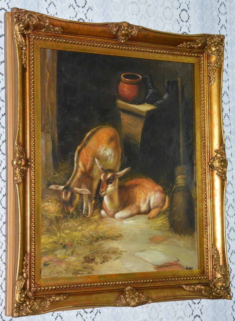 Zámecký obraz - Na dvoře - olej na plátně