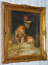 Zámecký obraz - Na dvoře - olej na plátně