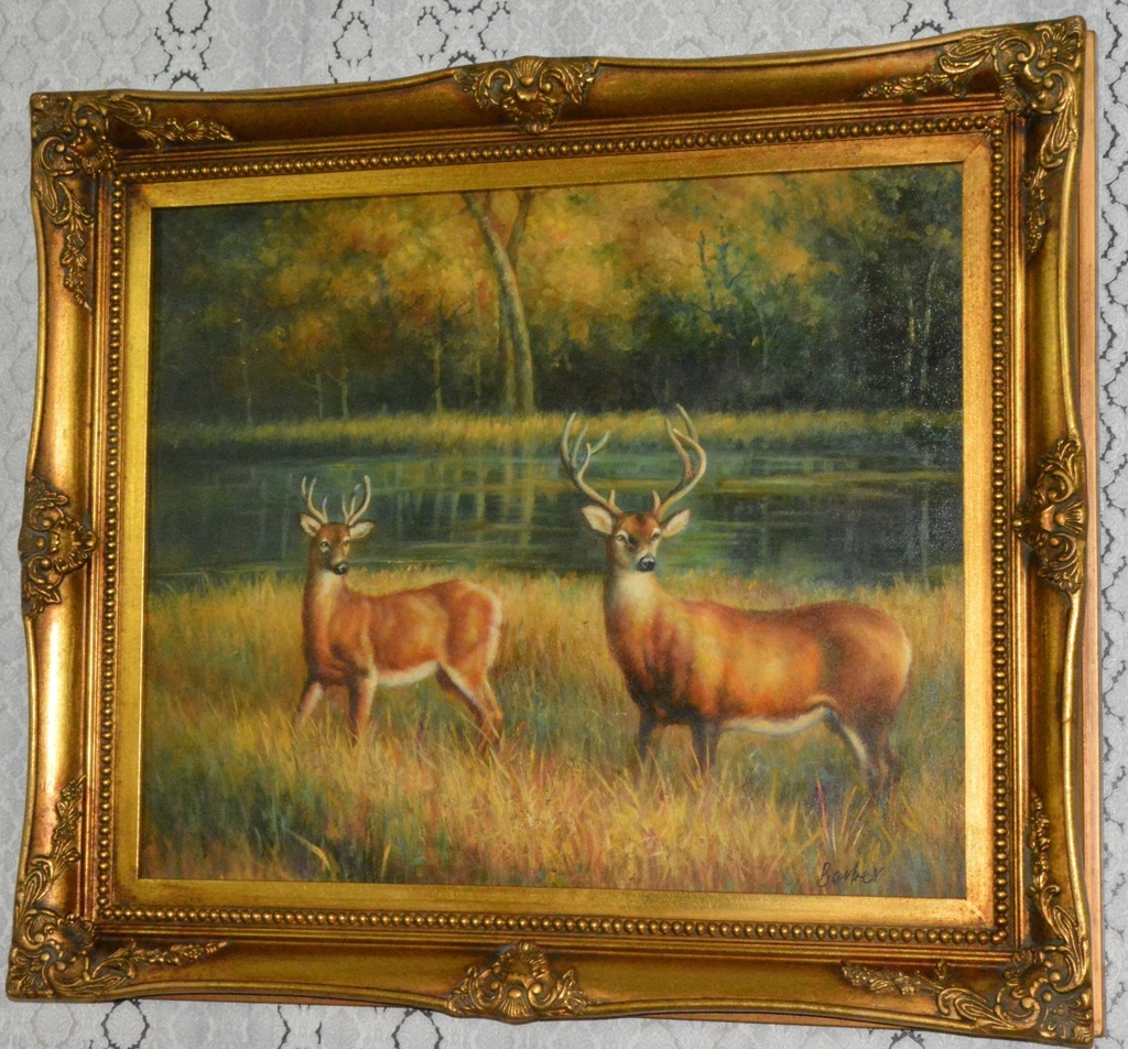 Zámecký obraz - Jeleni- olej na plátně