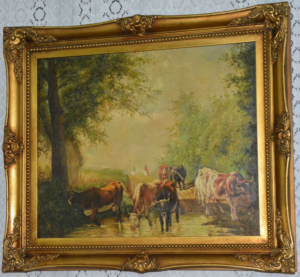 Zámecký obraz - Na pastvě - olej na plátně