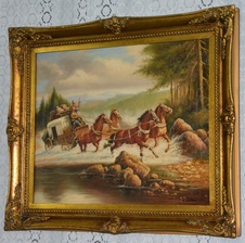 Zámecký obraz - Koňský povoz - olej na plátně