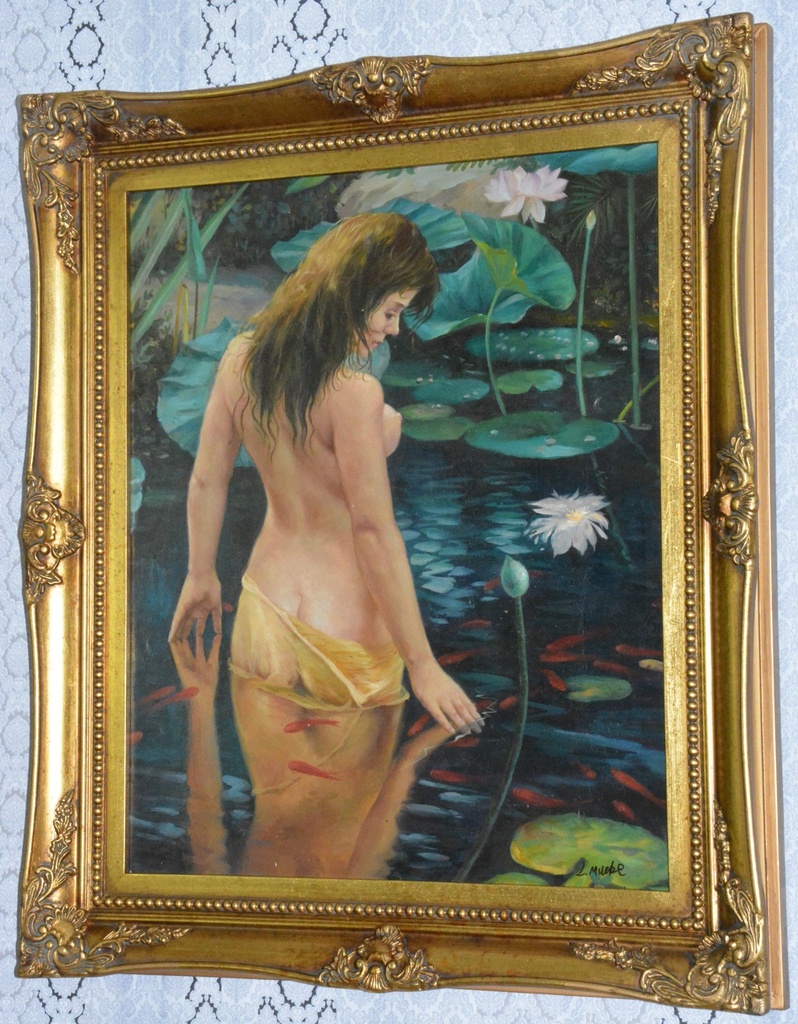 Zámecký obraz - Dáma akt - olej na plátně