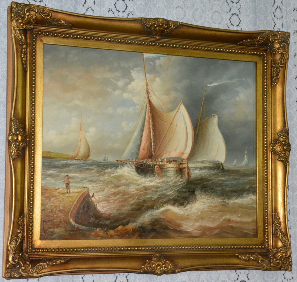 Zámecký obraz - Lodě - olej na plátně