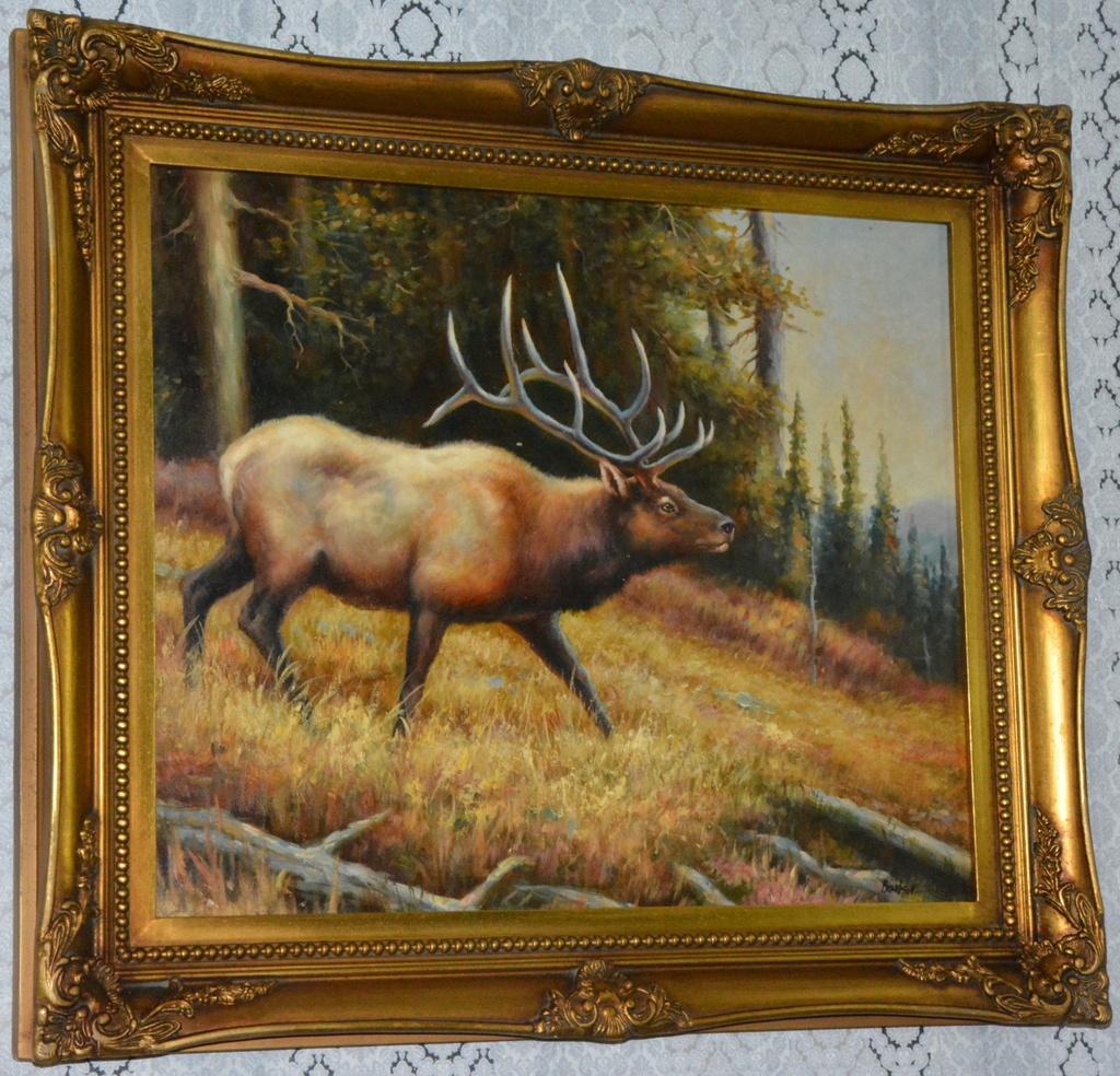 Zámecký obraz - Jelen - olej na plátně
