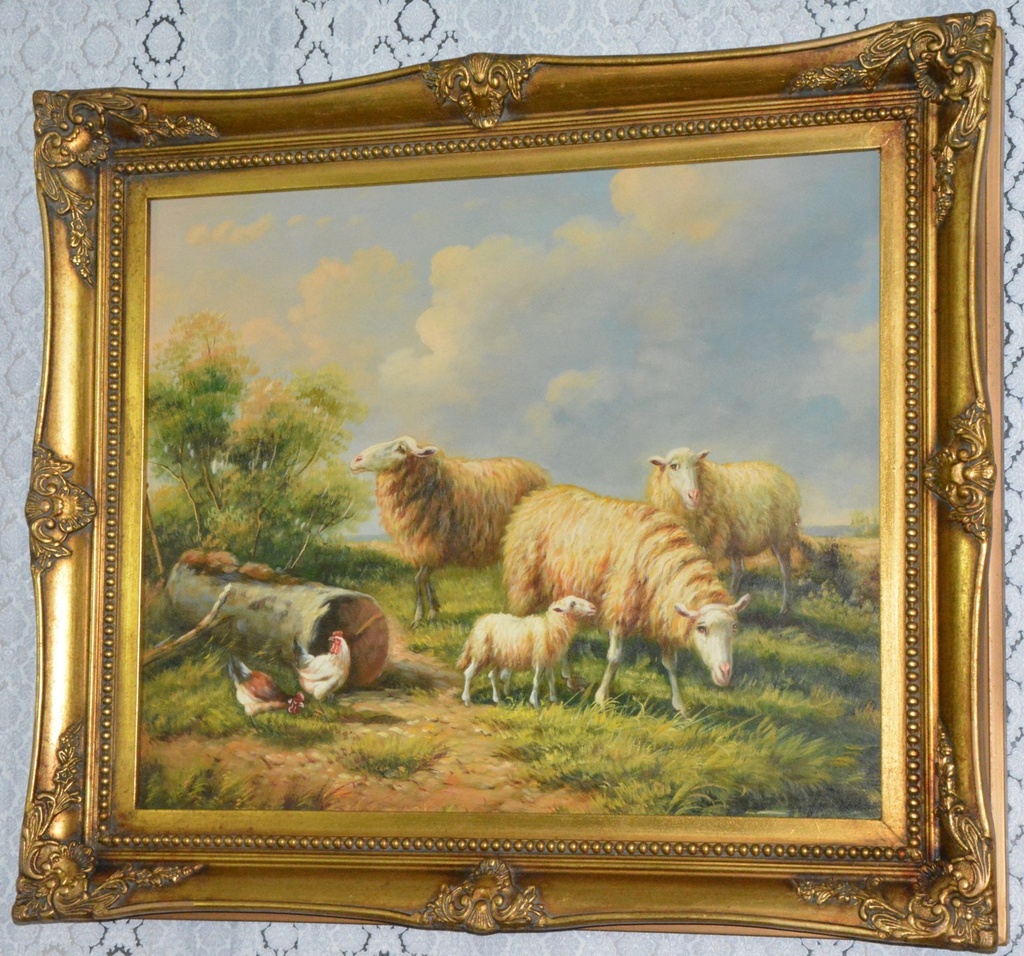 Zámecký obraz - Na pastvě - olej na plátně