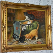 Zámecký obraz - Koťata - olej na plátně