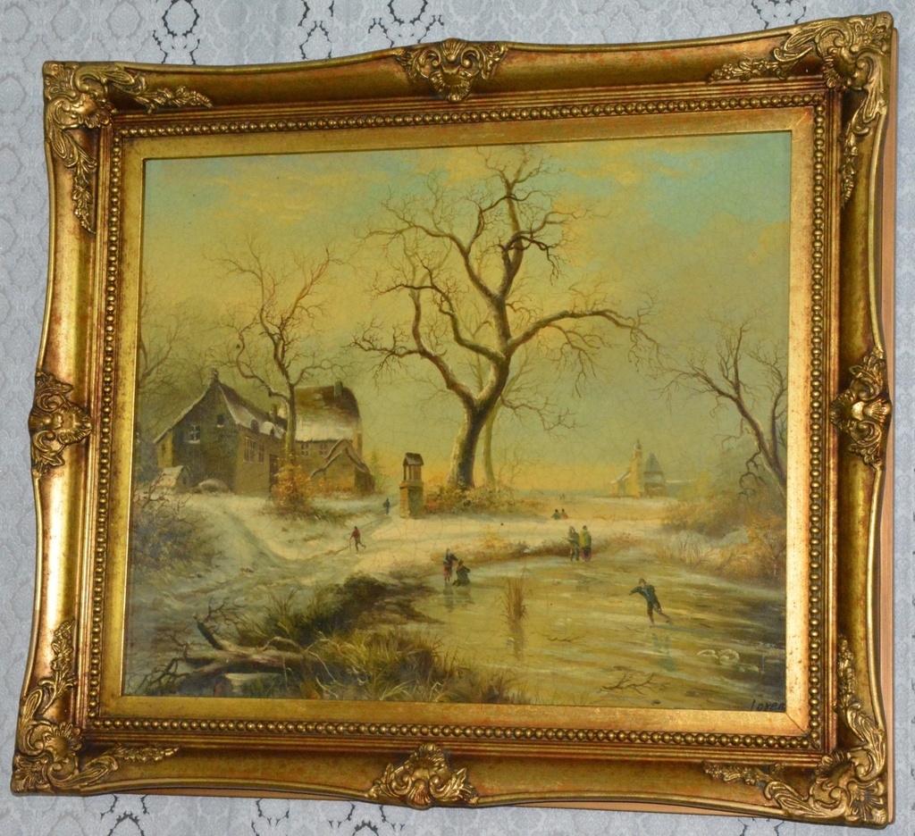 Zámecký obraz - Zima - venkov - olej na plátně