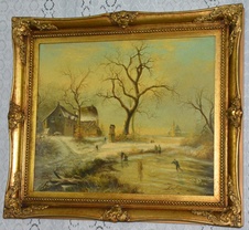 Zámecký obraz - Zima - venkov - olej na plátně