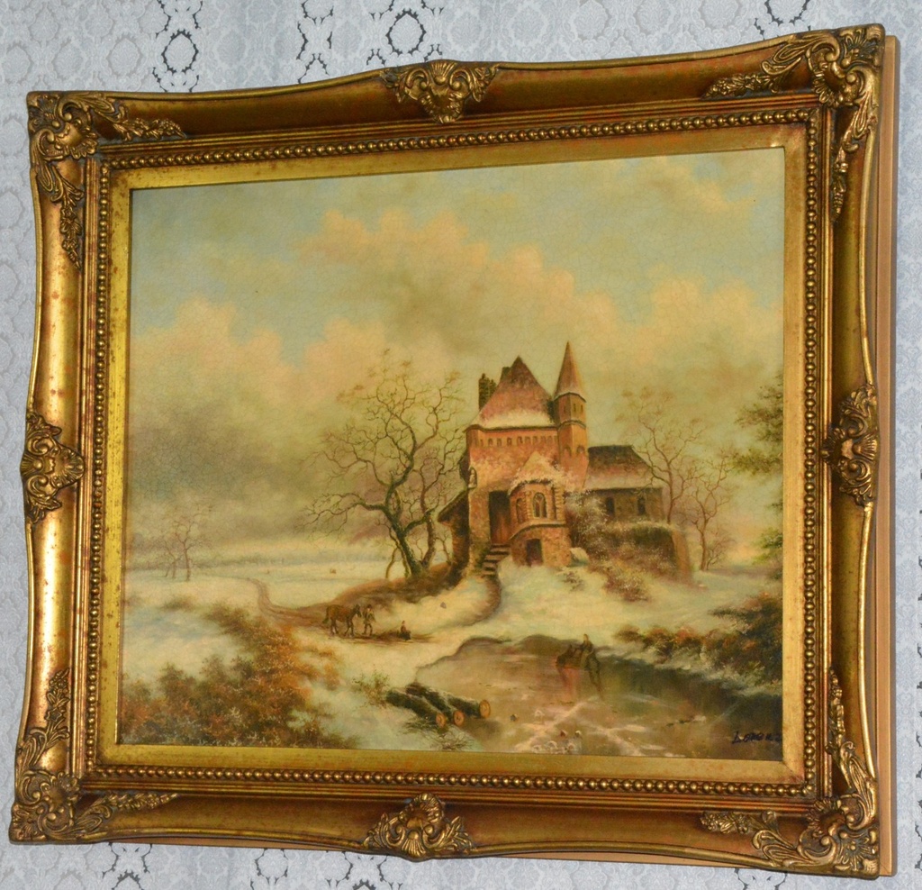 Zámecký obraz - Zima - olej na plátně