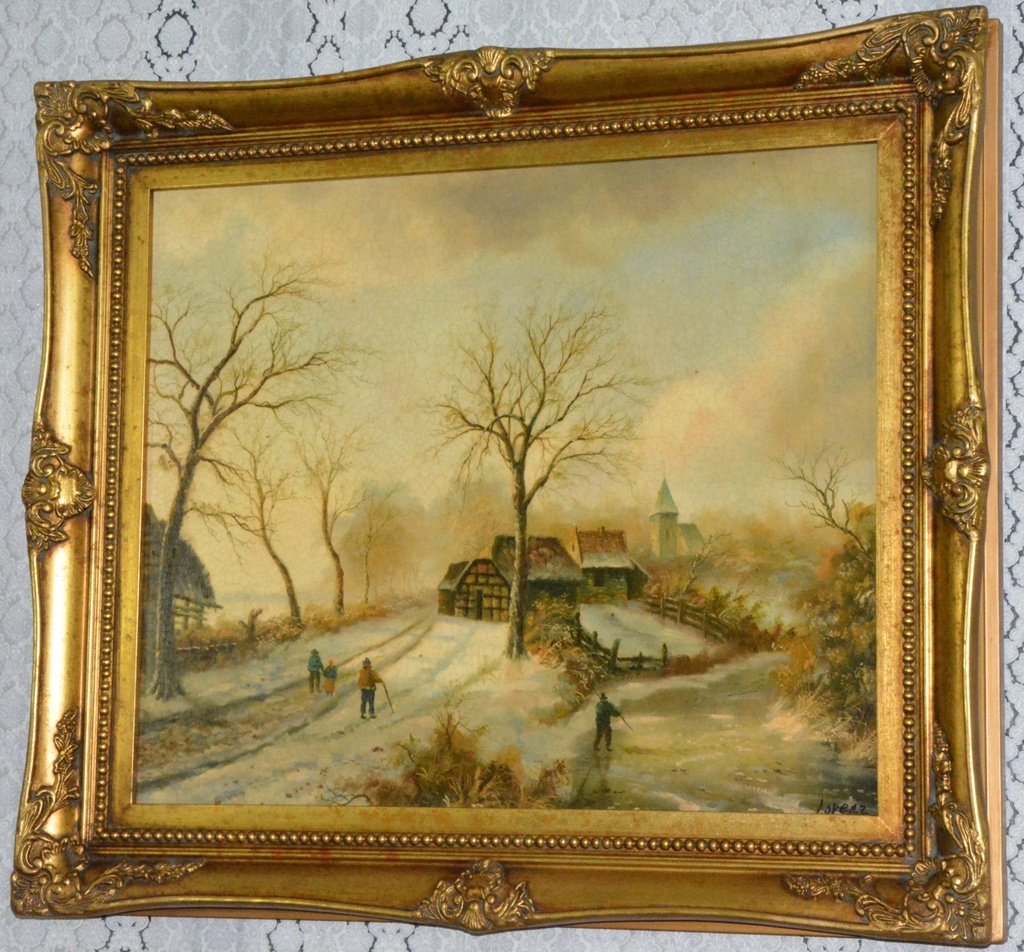 Zámecký obraz - Zima - venkov - olej 