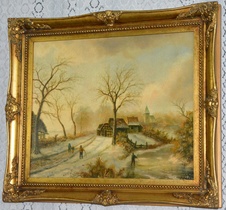 Zámecký obraz - Zima - venkov - olej 